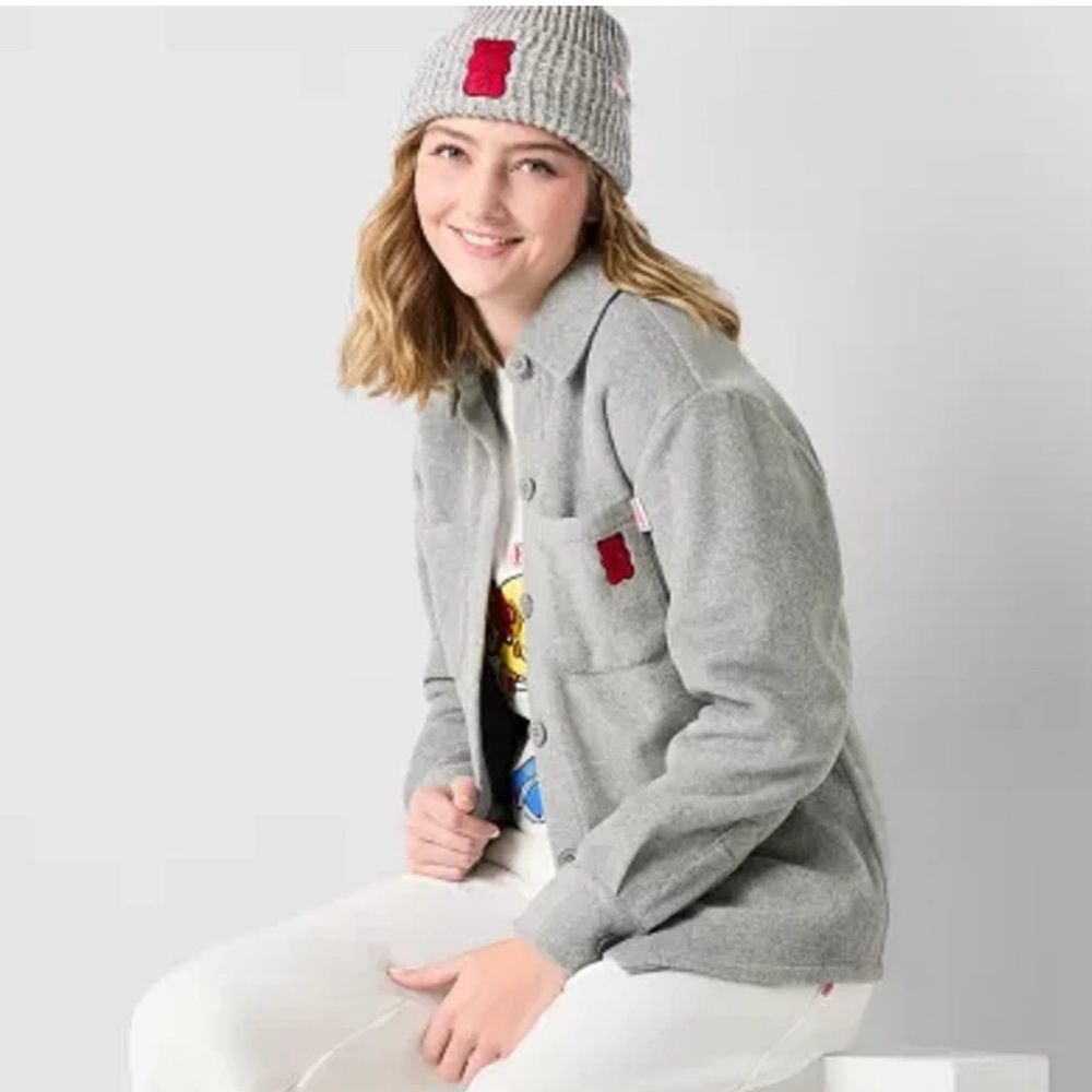 NEW Haribo Gray Juniors Fleece Button Down Shacket Jacket S $54